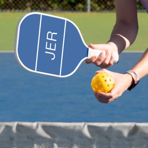 Custom Monogram Initials Blue White Sports Player Pickleball Paddle