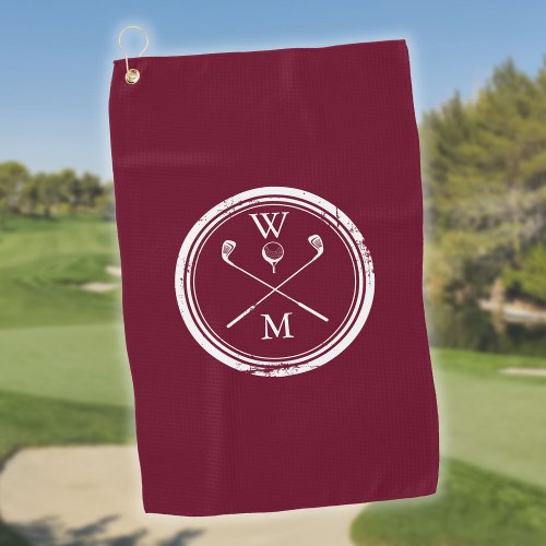 Custom Monogram Initials Burgundy Golf Towel