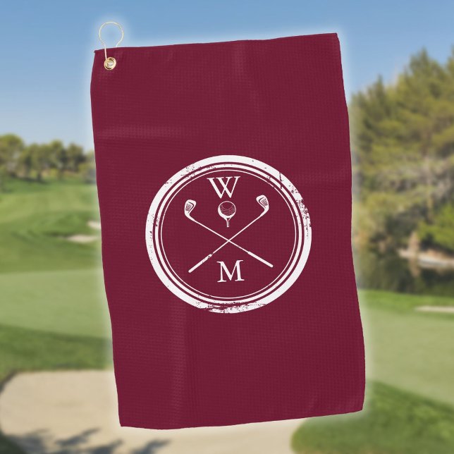 Custom Monogram Initials Burgundy Golf Towel (Custom Monogram Initials Burgundy Golf Towel)