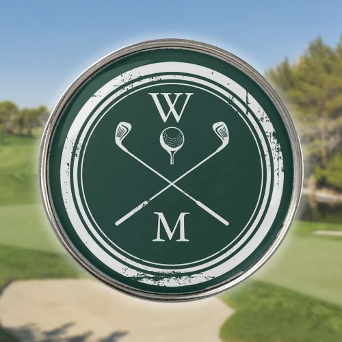 Custom Monogram Initials Emerald Green Golf Ball Marker