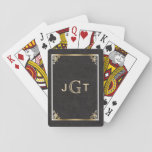 Custom Monogram Initials | Gold Black Leather Playing Cards at Zazzle