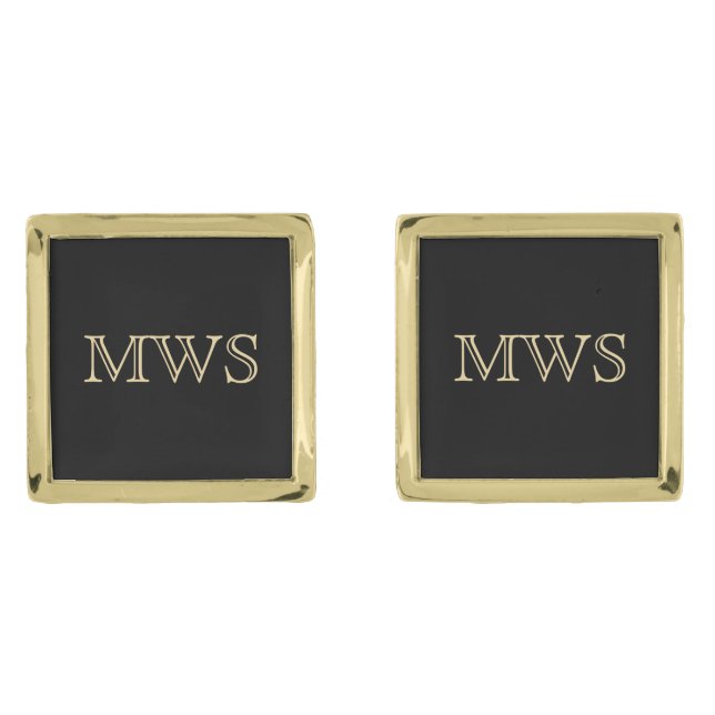 Custom Monogram Initials Gold Finish Cufflinks (Front)