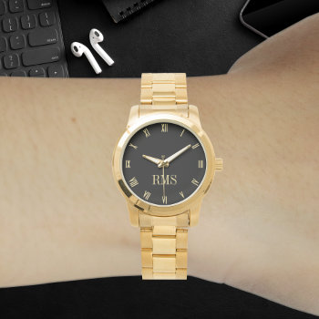 Custom Monogram Initials Luxe Gold Bracelet Watch by iCoolCreate at Zazzle