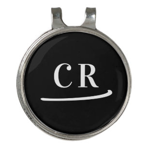 Custom Monogram Initials Modern Modern Black White Golf Hat Clip