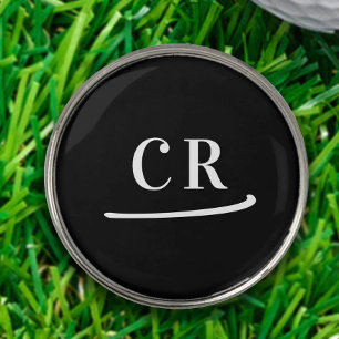Custom Monogram Initials Modern Simple Black White Golf Ball Marker