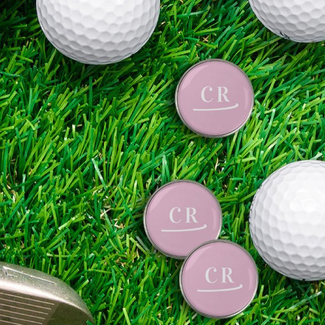 Custom Monogram Initials Modern Simple Pink Golf Ball Marker (Custom Monogram Initials Modern Simple Pink Golf Ball Marker Set of three)