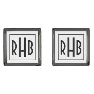 Custom Monogram Initials Monogrammed Gunmetal Cufflinks