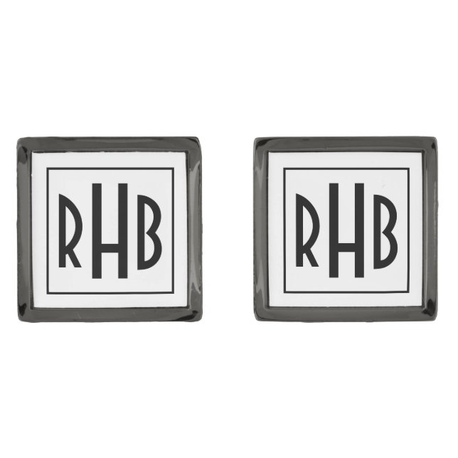 Custom Monogram Initials Monogrammed Gunmetal Cufflinks (Front)