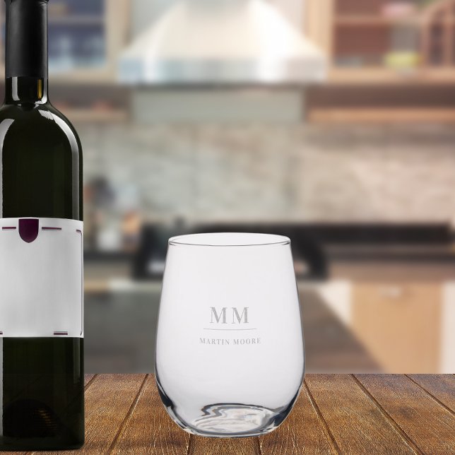 Custom monogram initials name stemless wine glass (Creator Uploaded)
