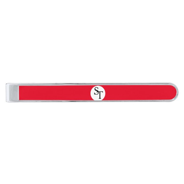 Custom Monogram Initials Red Silver Finish Tie Bar (Front)
