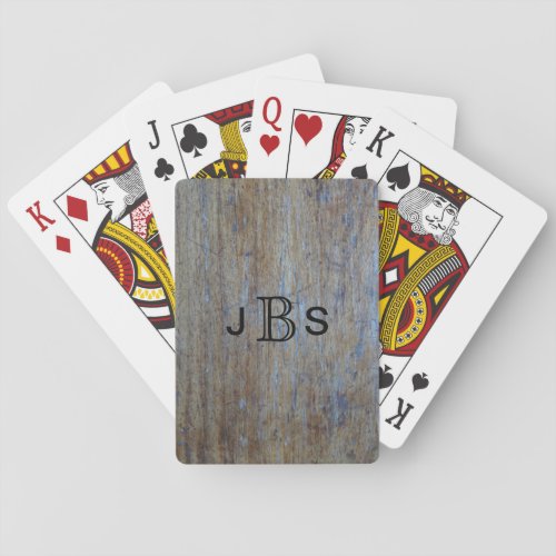 Custom Monogram Initials  Rustic Wood Distressed Playing Cards