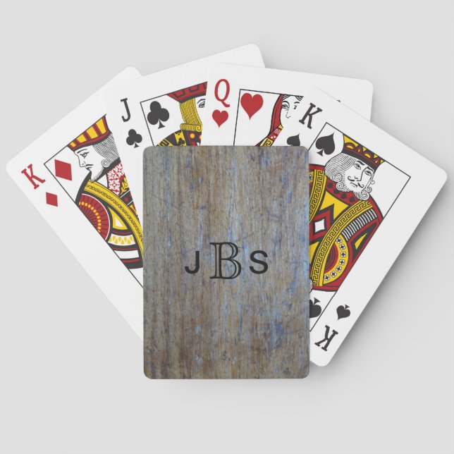 Custom Monogram Initials | Rustic Wood Distressed Poker Cards (Back)