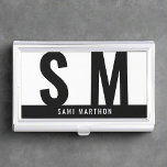 Custom Monogram Initials Script Black & White Business Card Case<br><div class="desc">This professional business card case, crafted in a modern and elegant black and white design, features initials for a sophisticated and personalized touch. Its sleek and refined style offers both functionality and a stylish way to carry your business cards. Embrace a chic and contemporary business card case, showcasing personalized initials...</div>
