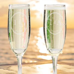Custom Monogram Initials Wedding Toast Keepsake Champagne Flute