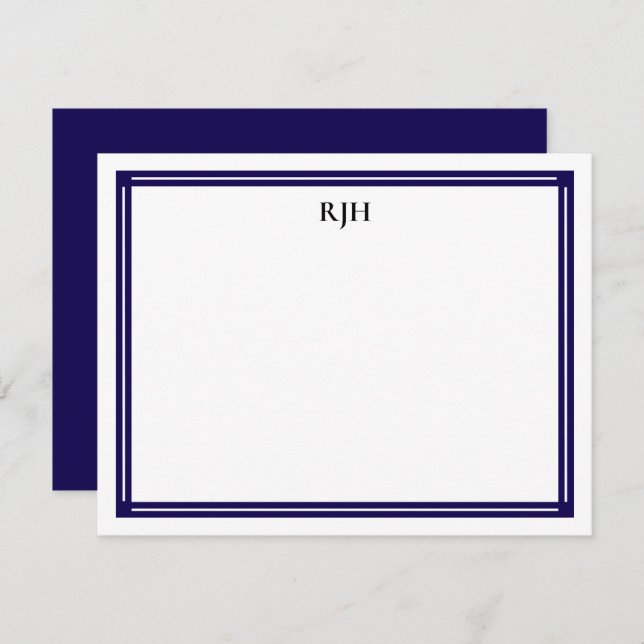 Custom Monogram Initials with Black & White Border Note Card (Front/Back)