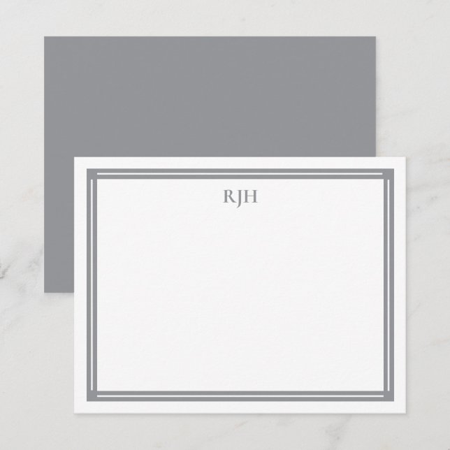 Custom Monogram Initials with Grey Border Note Card (Front/Back)