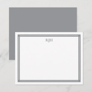 Custom Monogram Initials with Grey Border Note Card