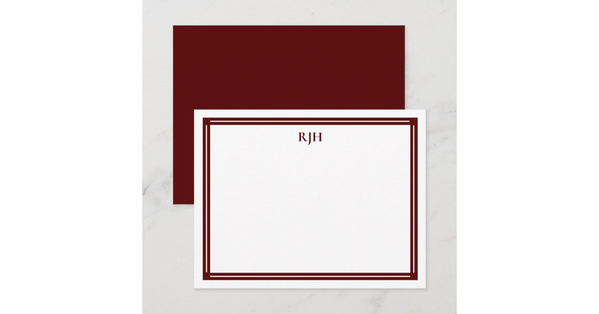 Custom Monogram Initials with Maroon Border Note Card | Zazzle