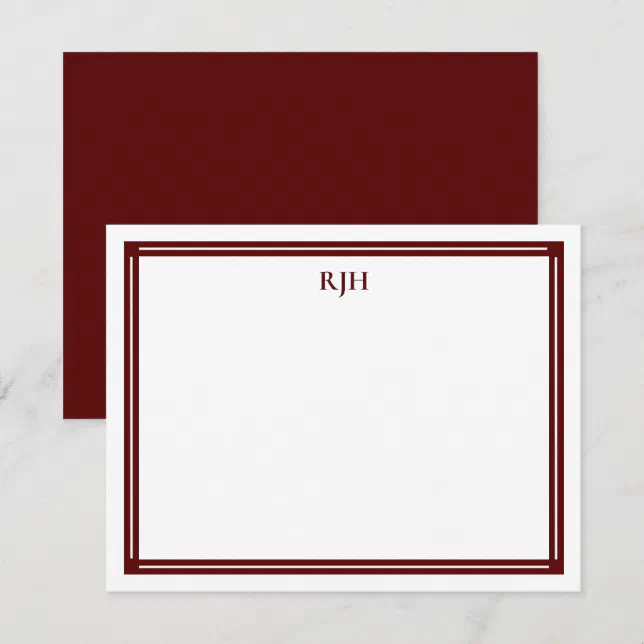 Custom Monogram Initials with Maroon Border Note Card | Zazzle