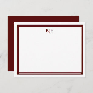 Custom Monogram Initials with Maroon Border Note Card