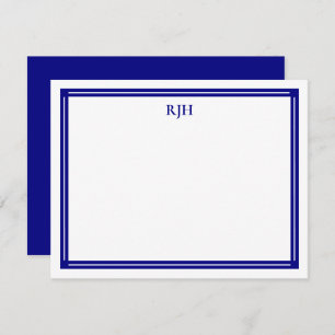 Custom Monogram Initials with Navy Blue Border Note Card