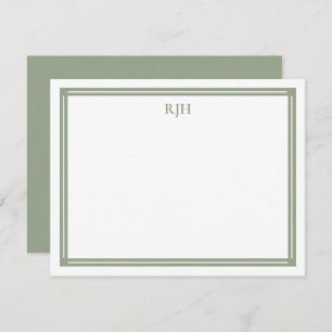 Custom Monogram Initials with Sage Green Border Note Card