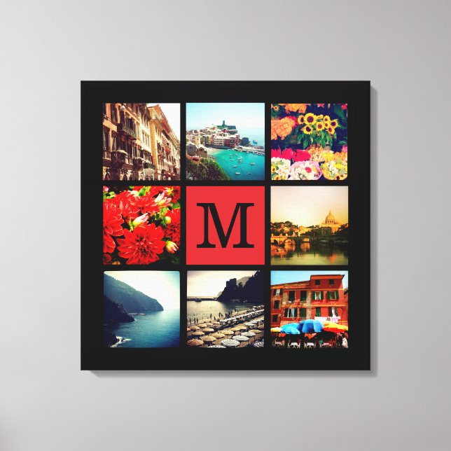 Custom Monogram Instagram Photo Collage Canvas Print (Front)