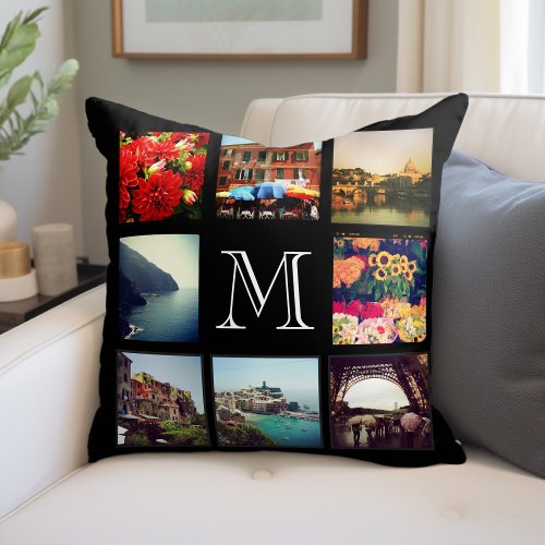 Custom Monogram Instagram Photo Collage Throw Pillow
