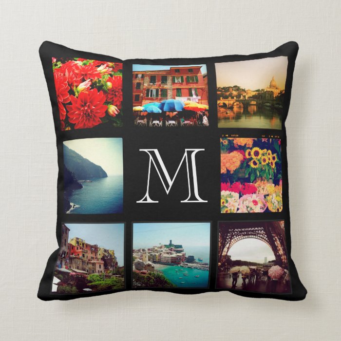 Custom Monogram Instagram Photo Collage Throw Pillow Zazzle