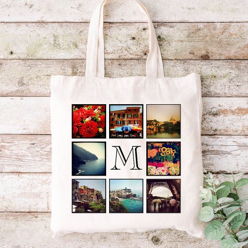 Custom Monogram Instagram Photo Collage Tote Bag
