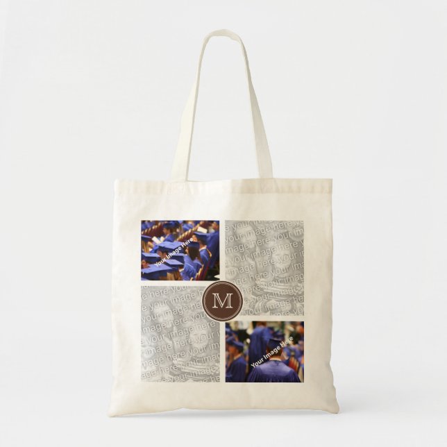 Custom Monogram Instagram Photo Collage Tote Bag (Front)