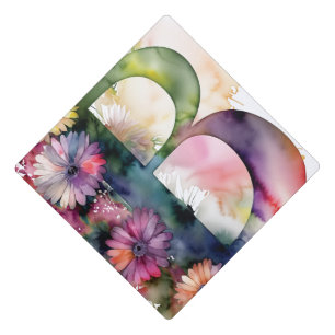 Custom Monogram Jewel Tone Watercolor Floral Graduation Cap Topper