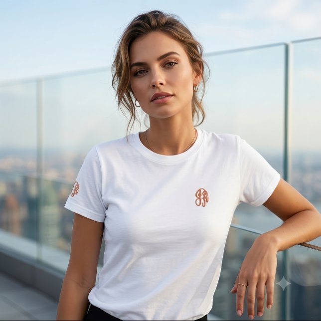Custom Monogram JR Initial Script Chic Embroidered Shirt (Personalized Monogram JR Initial Script Thread Women's Embroidered Basic T-Shirt)