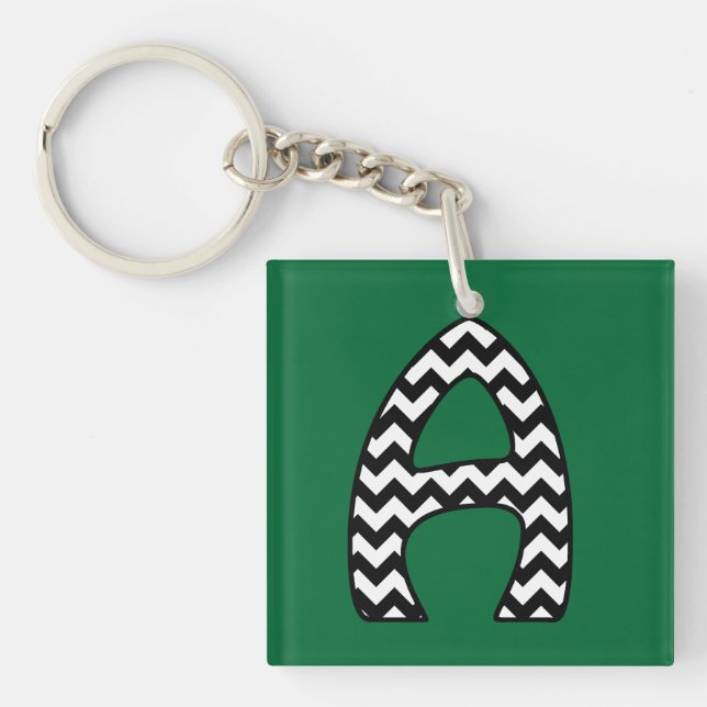 Custom Monogram Keychain: A: Black, White Chevrons Keychain (Front)
