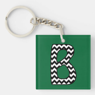 Custom Monogram Keychain: B: Black, White Chevrons Keychain