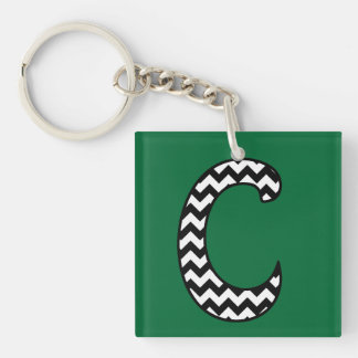 Custom Monogram Keychain: C: Black, White Chevrons Keychain