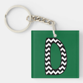 Custom Monogram Keychain: D: Black, White Chevrons Keychain
