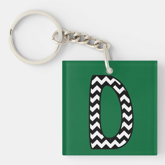 Custom Monogram Keychain: D: Black, White Chevrons Keychain (Front)