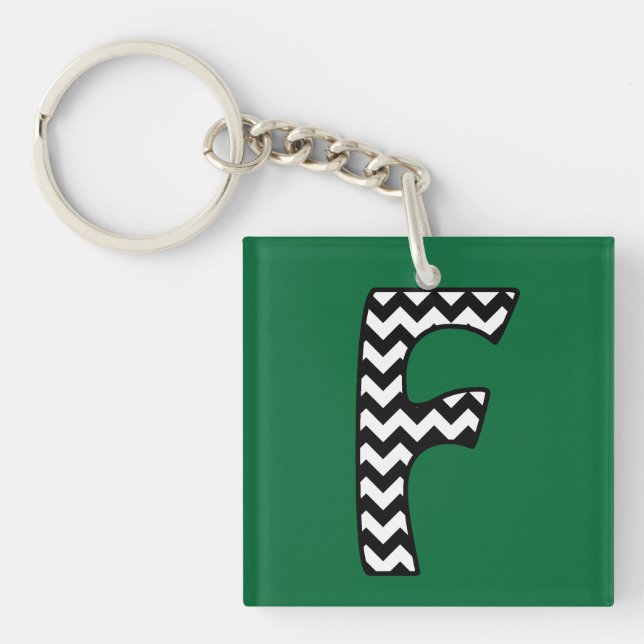 Custom Monogram Keychain: F: Black, White Chevrons Keychain (Front)