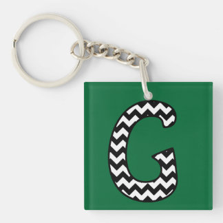 Custom Monogram Keychain: G: Black, White Chevrons Keychain