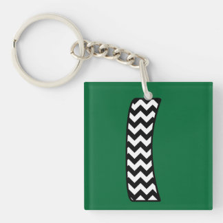 Custom Monogram Keychain: I: Black, White Chevrons Keychain