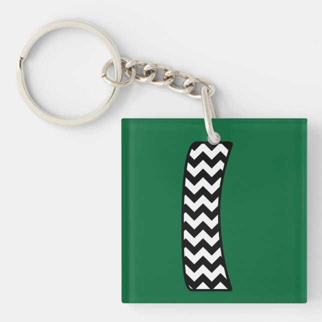 Custom Monogram Keychain: I: Black, White Chevrons Keychain (Front)