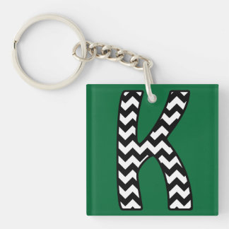 Custom Monogram Keychain: K: Black, White Chevrons Keychain