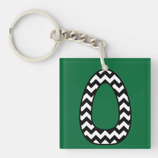Custom Monogram Keychain: O: Black, White Chevrons Keychain