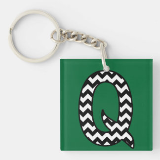 Custom Monogram Keychain: Q: Black, White Chevrons Keychain