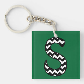 Custom Monogram Keychain: S: Black, White Chevrons Keychain