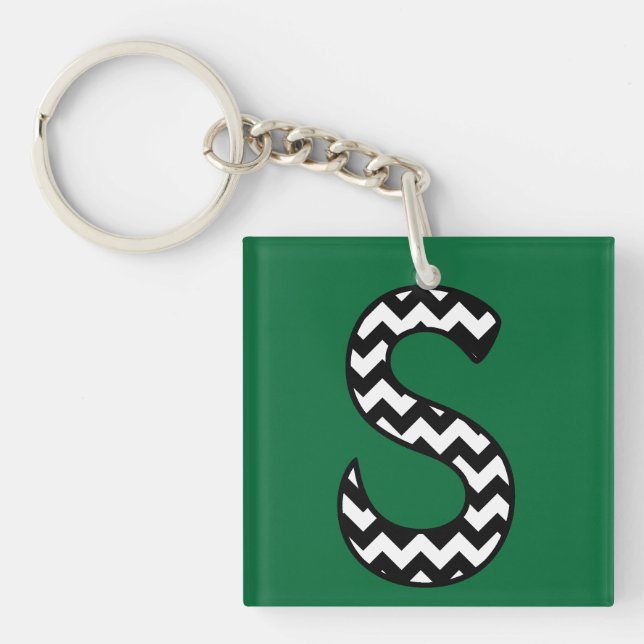 Custom Monogram Keychain: S: Black, White Chevrons Keychain (Front)