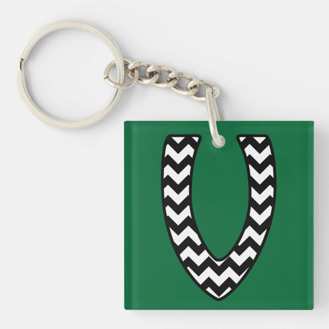 Custom Monogram Keychain: V: Black, White Chevrons Keychain (Front)