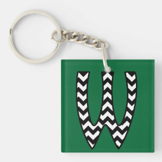 Custom Monogram Keychain: W: Black, White Chevrons Keychain