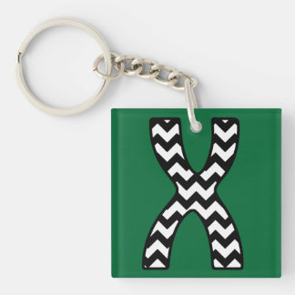 Custom Monogram Keychain: X: Black, White Chevrons Keychain